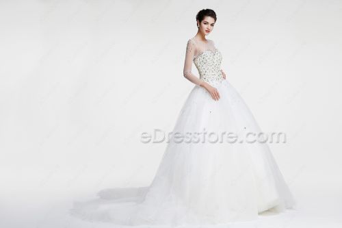Sparkly Crystals Princess Wedding Dress Long Sleeves