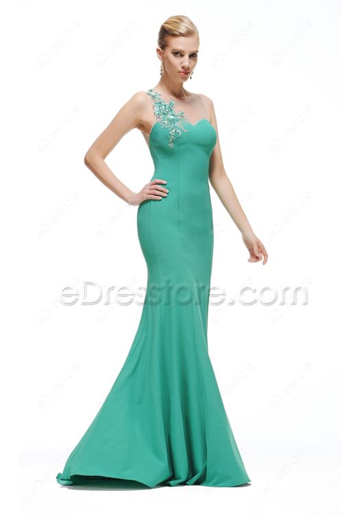 Green Mermaid Backless Prom Dress with sequins