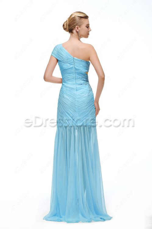 One Shoulder Cut Out Beaded Prom Dress with Slit