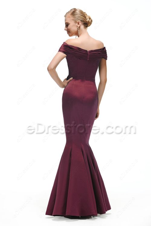 Off the Shoulder Burgundy Mermaid Evening Gown