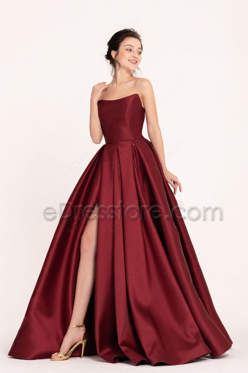 Burgundy Pageant Slitted Prom Dresses Long