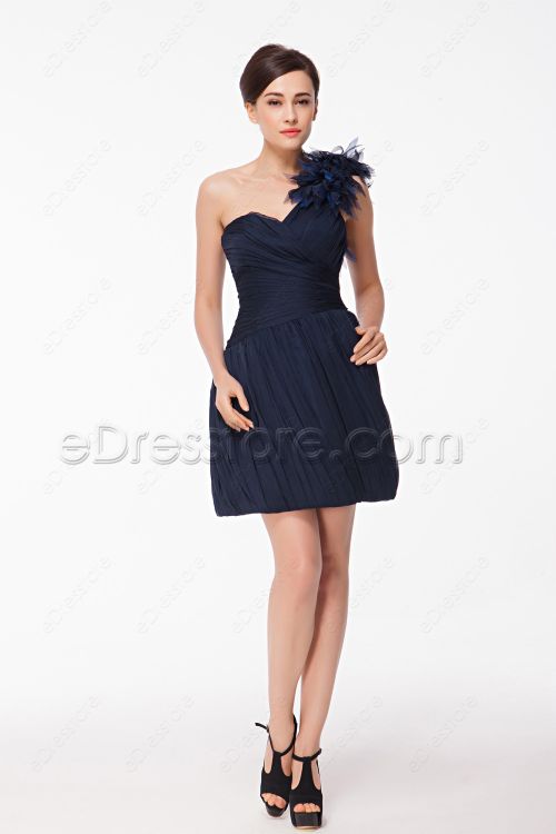 One Shoulder Navy Blue Cocktail Dresses