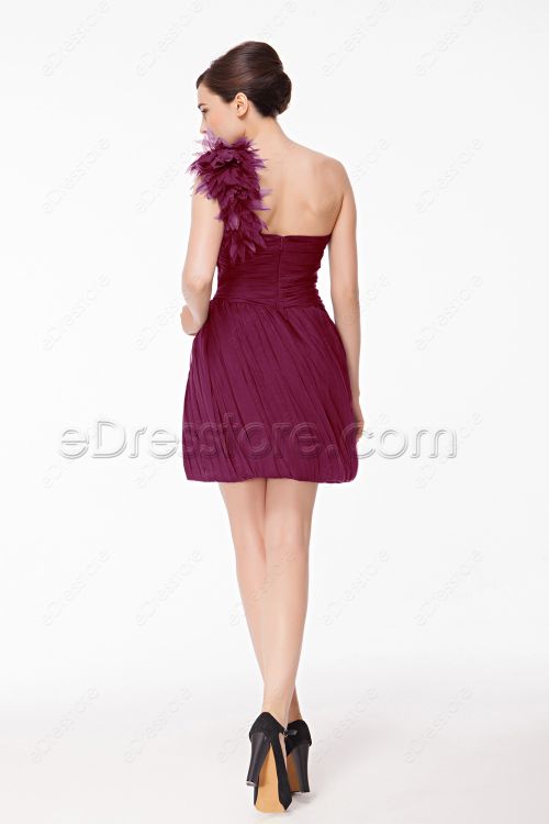 One Shoulder Chic Burgundy Short Prom Dresses