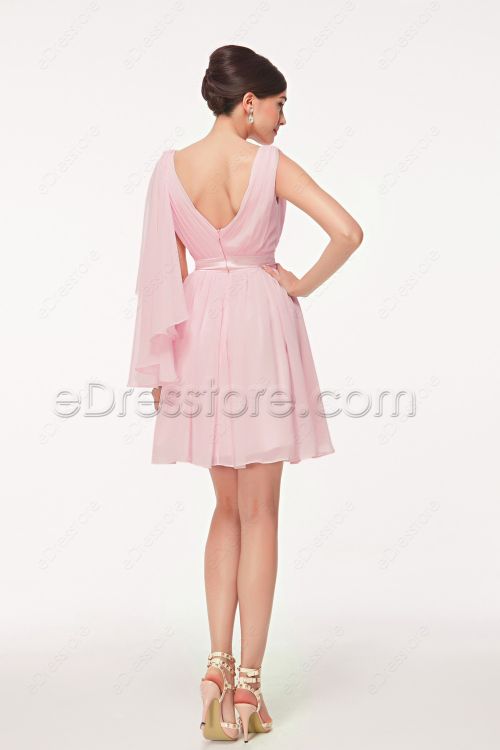 V Neck Pink Short Prom Dresses