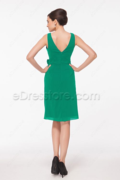 Simple V Neck Green Short Prom Dresses