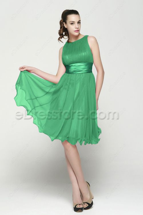 Modest Green Tea Length Homecoming Dresses