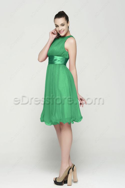 Modest Green Tea Length Homecoming Dresses