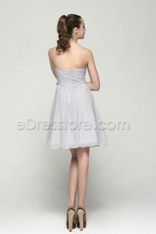 Strapless Grey Knee Length Bridesmaid Dresses Empire Waist