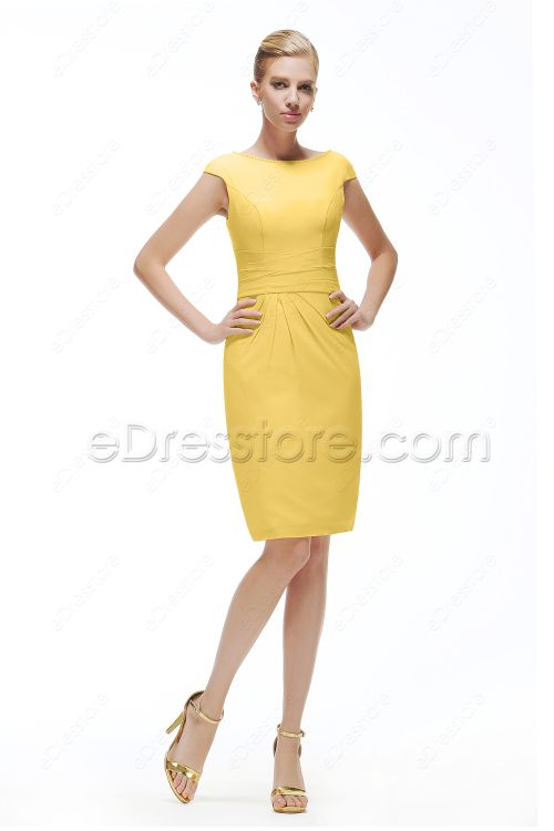 Yellow Modest homecoming dresses Cap Sleeves
