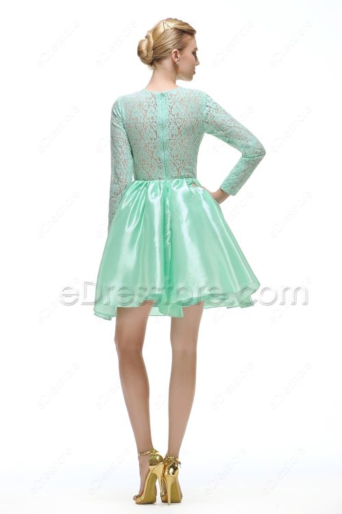 Mint Green Modest Short Prom Dress with Sleeves