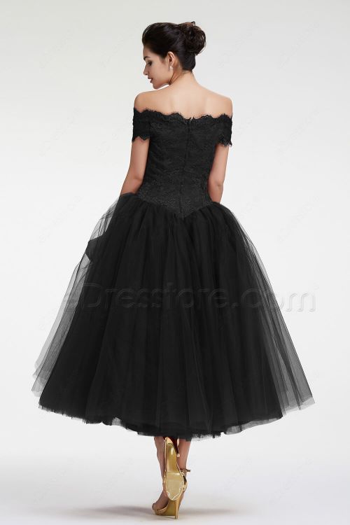 Black Vintage Off the Shoulder Ball Gown Homecoming Dress