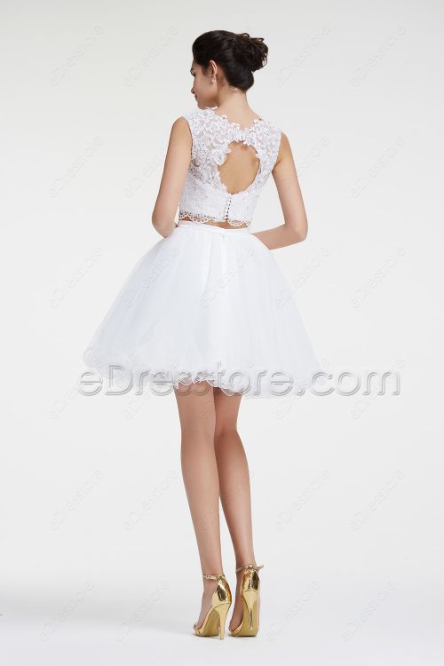 Backless White Two Piece Short Prom Dresses