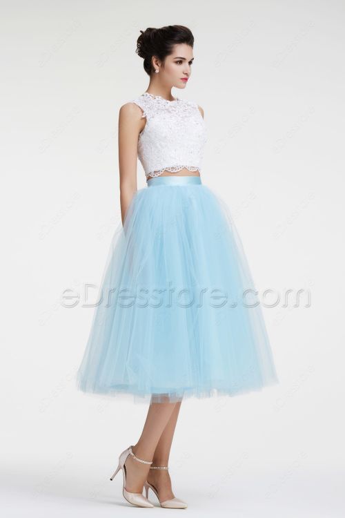Light Blue Two Piece Homecoming Dresses