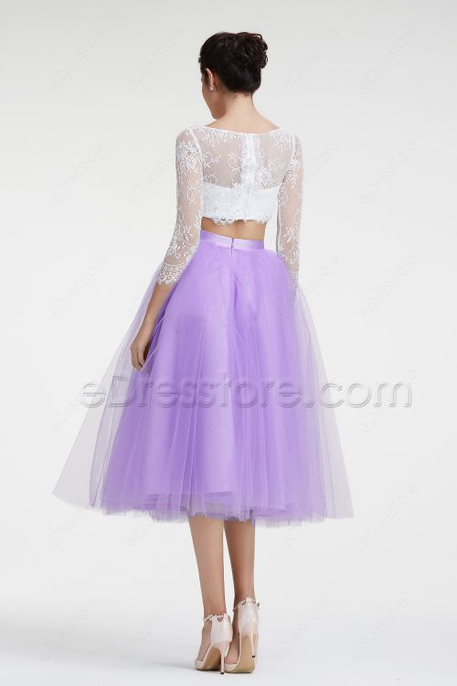 Orchid Long Sleeves Two Piece Homecoming Dresses