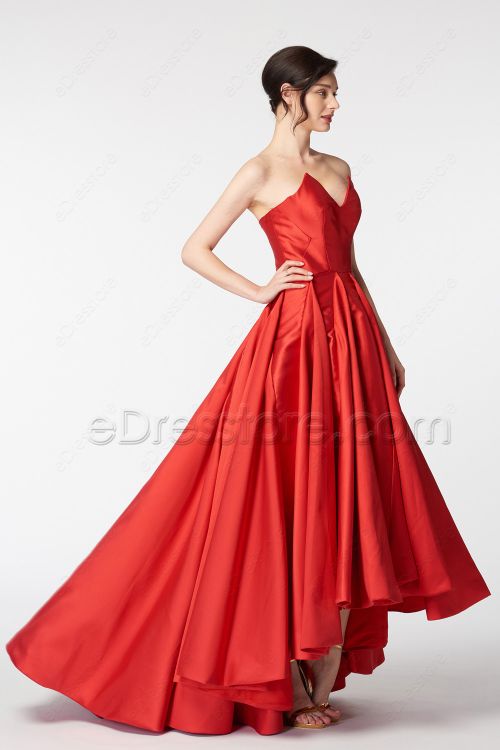 Red Ball Gown High Low Prom Dresses