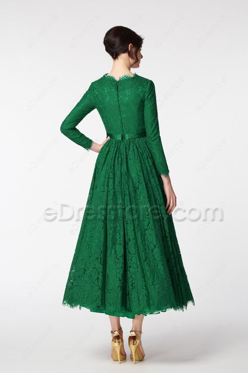 Emerald Green Modest Cocktail Dresses Ankle Length