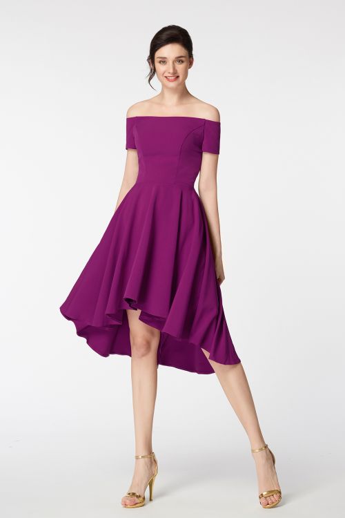 Magenta Off the Shoulder High Low Homecoming Dress
