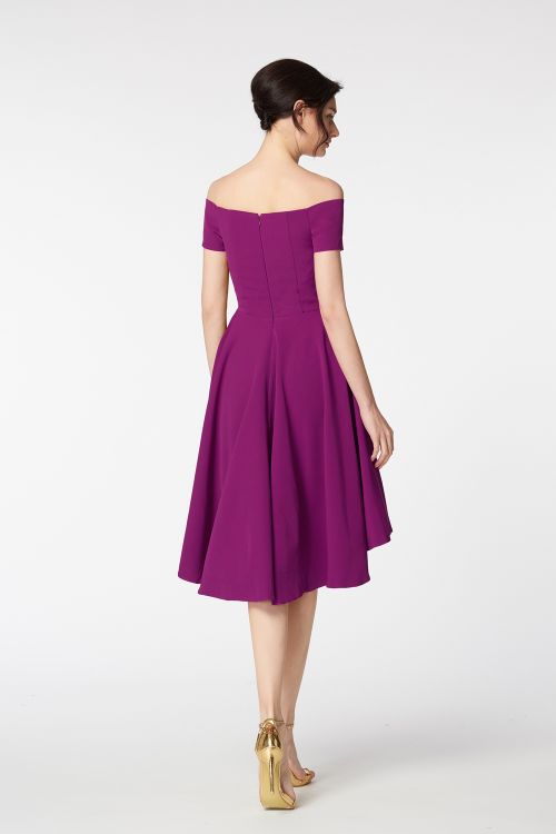 Magenta Off the Shoulder High Low Homecoming Dress