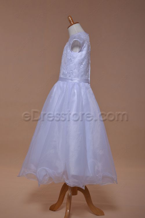 Cap Sleeves Modest First Communion Dress Tea Length