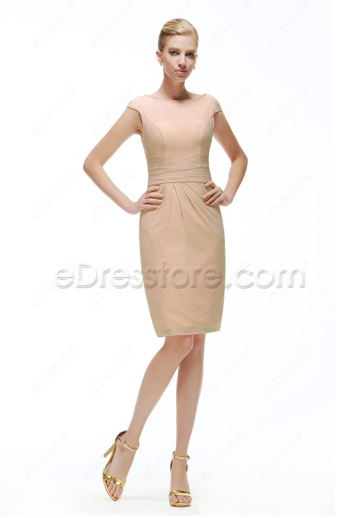 Champagne Modest Cocktail Dress Cap Sleeves