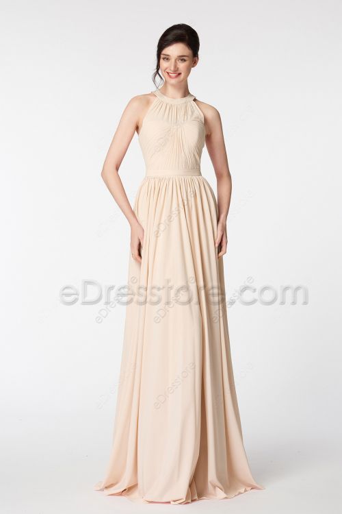 Champagne Halter Neck Bridesmaid Dresses