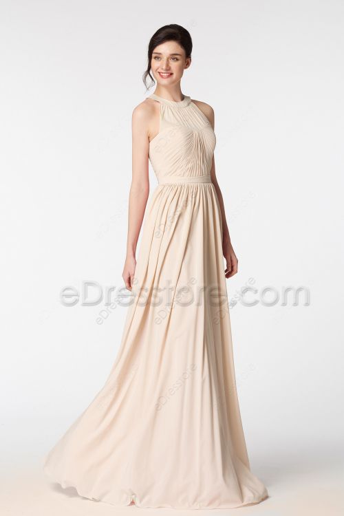 Champagne Halter Neck Bridesmaid Dresses