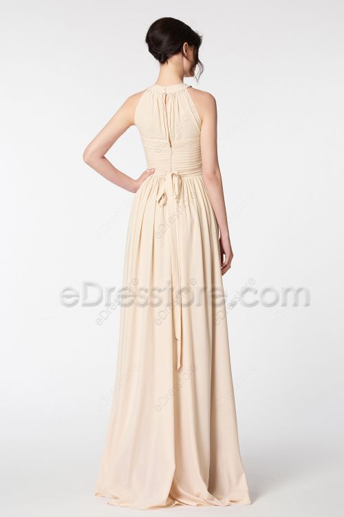 Champagne Halter Neck Bridesmaid Dresses