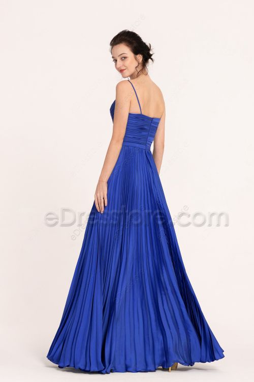 Cobalt Blue Satin Bridesmaid Dresses Overall Pleating