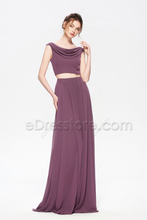 Cowl Neck Dark Mauve Bridesmaid Separates Dresses