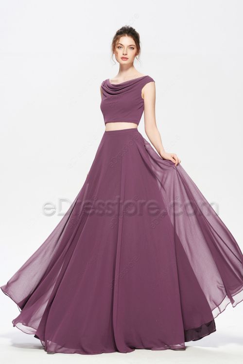 Cowl Neck Dark Mauve Bridesmaid Separates Dresses