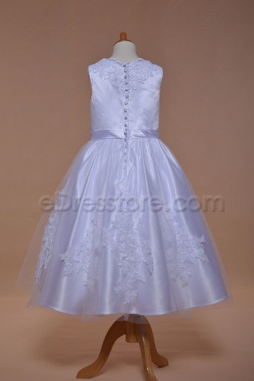 White Ball Gown First Communion Dress Tea Length