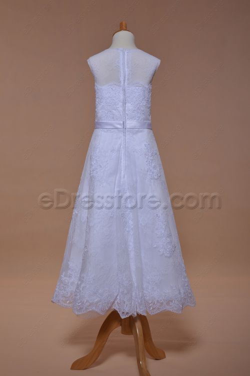 Elegant Lace A Line Holy Communion Dress Tea Length