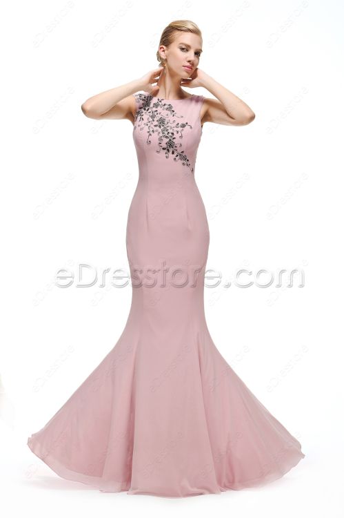 Dusty Pink Mermaid Bridesmaid Dresses with Black Lace