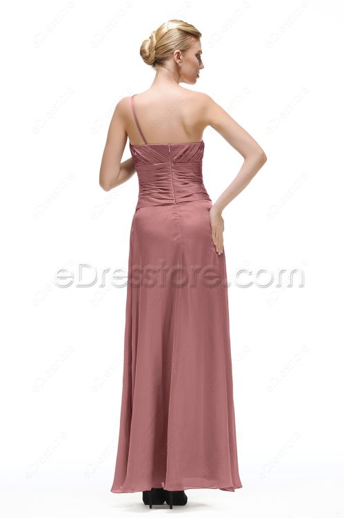 Dusty Rose Long Fomal Evening Gowns One Shoulder