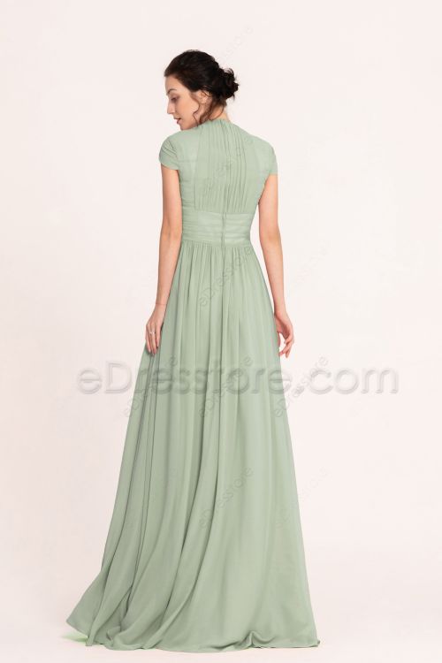 Dusty Sage Green Bridesmaid Dresses Cap Sleeves