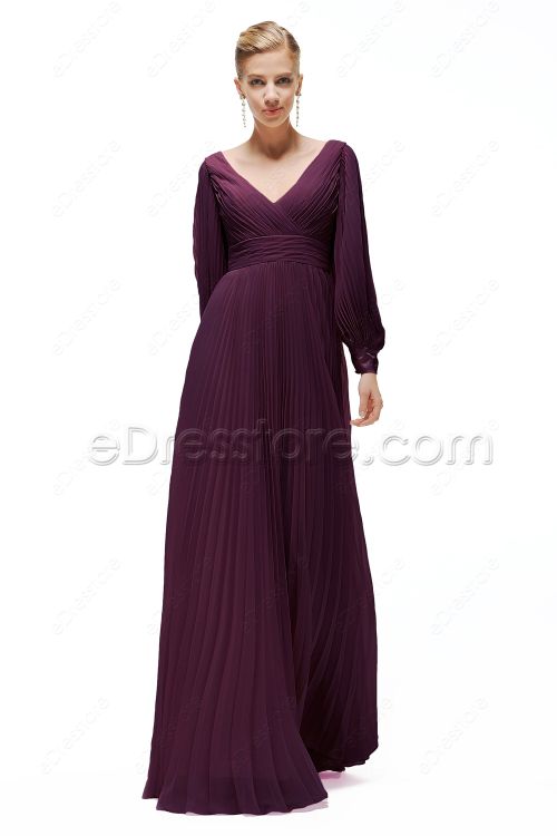 Eggplant Modest Formal Dress Long Sleeves Plus Size