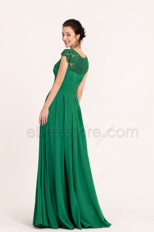 Emerald Green Modest Long Bridesmaid Dresses Cap Sleeves