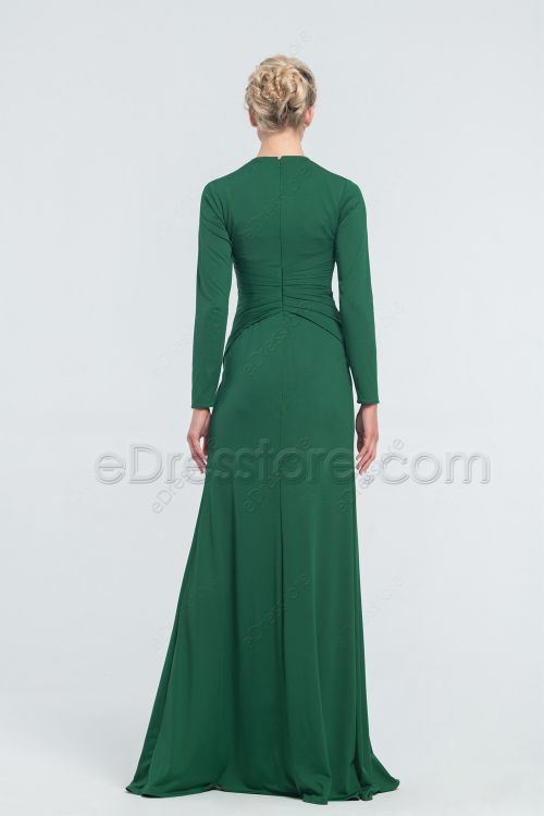 Emerald Modest Stretchy Prom Dresses Long Sleeves