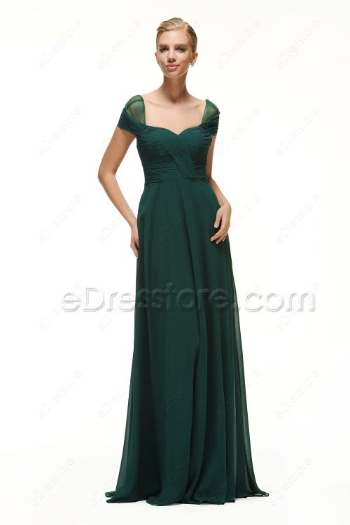 Cap Sleeves Forest Green Bridesmaid Dresses Long