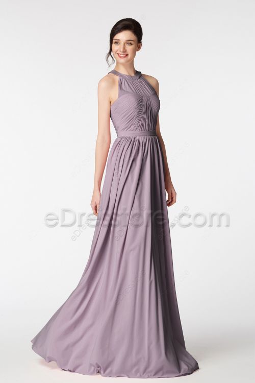 Halter Dusty Lavender Bridesmaid Dresses Long