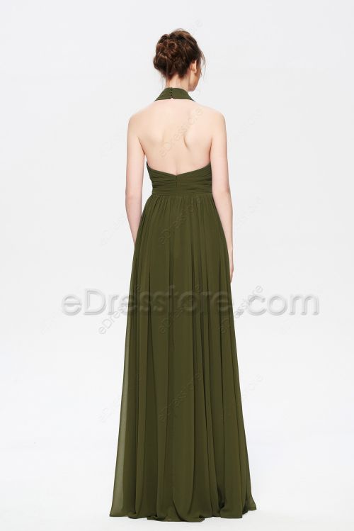 Halter Olive Green Bridesmaid Dresses