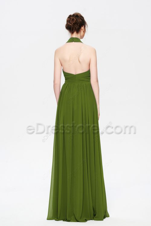 Halter Olive Green Rustic Bridesmaid Dresses