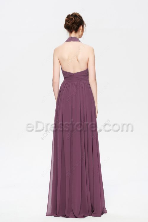 Halter Strap Dusty Purple Bridesmaid Dresses