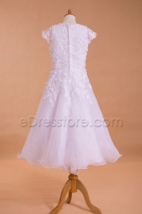Modest Cap Sleeves First Communion Dresses with Flowers