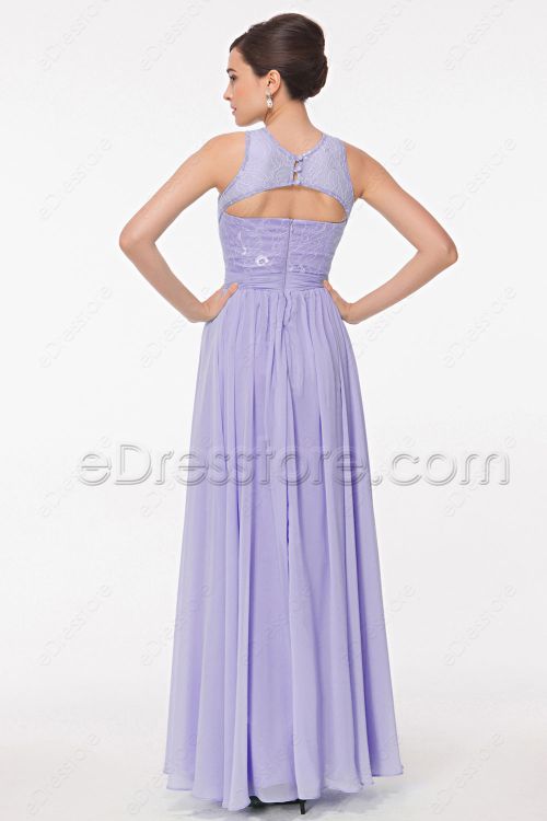 Modest Lace Lavender Evening Dress Long