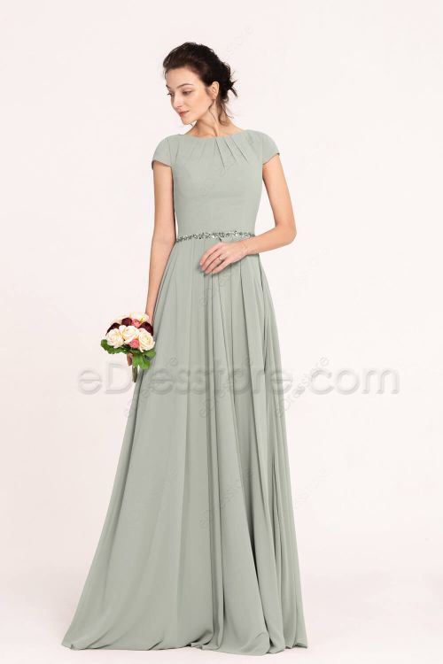 LDS Modest Eucalyptus Green Bridesmaid Dresses | eDresstore