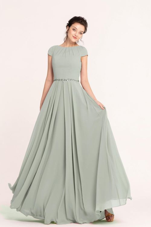 LDS Modest Eucalyptus Green Bridesmaid Dresses