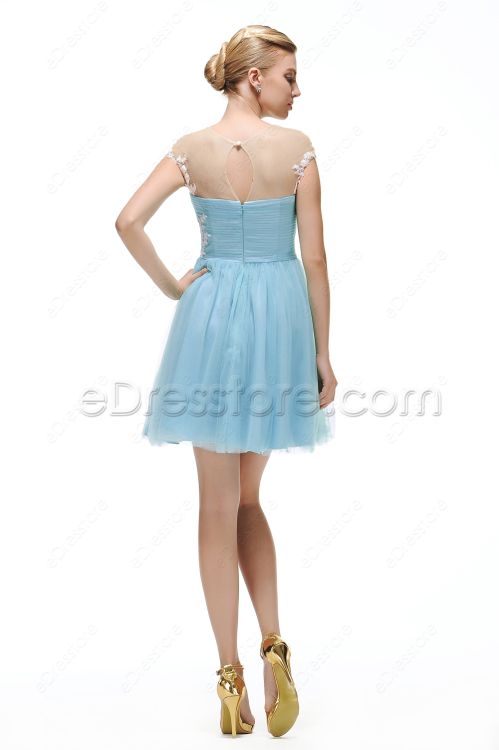 Light Blue Short Bridesmaid Dresses Cap Sleeves