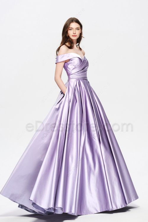Lilac Vintage Off the Shoulder Homecoming Dresses with Side Pockets