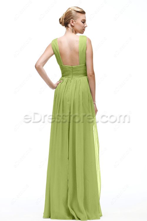 V Neck Green Evening Gowns with Slit
